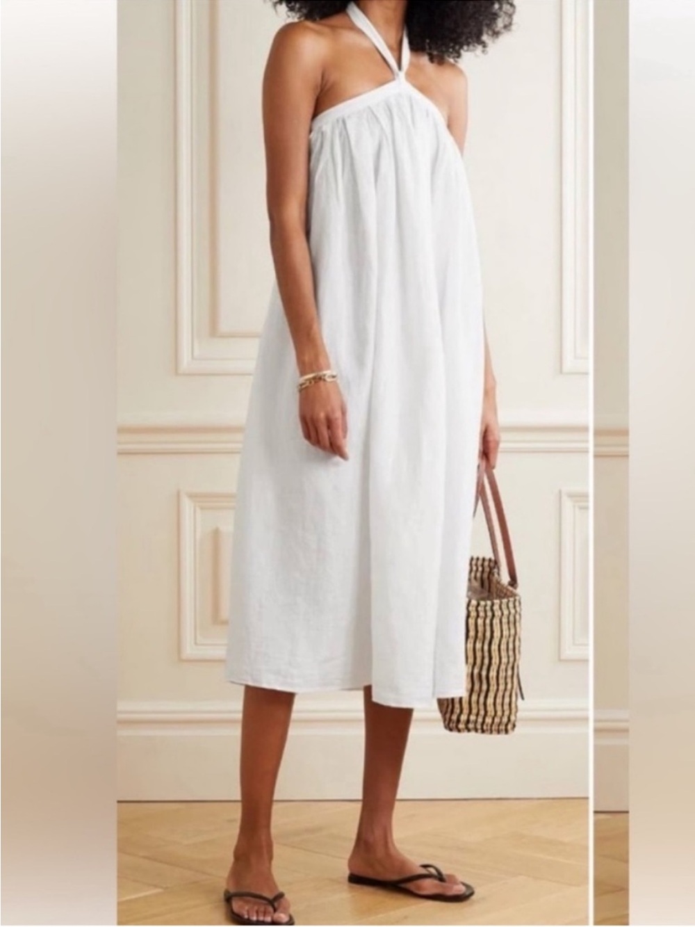 Mara Hoffman Graziella Convertible White Halter Linen Midi Dress-Skirt Size S